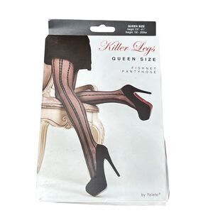Killer legs queen size fishnet pantyhose black new 150-250 lbs sexy